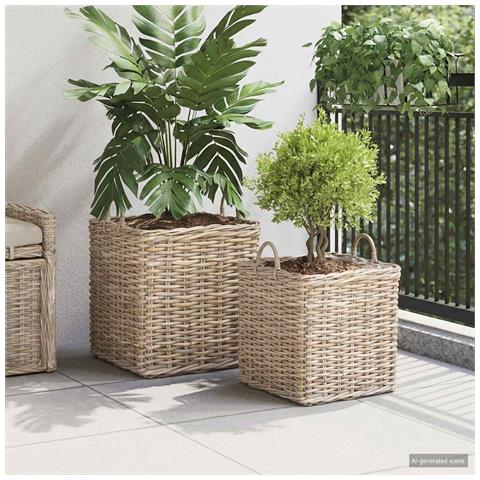 Cestino per Piante con archiviazione 2 pcs Grigio Rattan Lacak - Foto 2