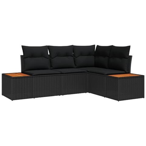 Set Divano da Giardino con cuscino 4 pcs Nero Polyrattan - Foto 1