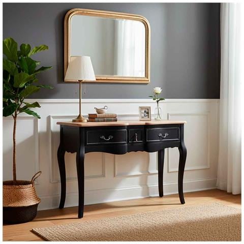 Console In Legno Laccato Nero Invecchiato Con 3 Cassetti 115x50x80h Cm - Foto 2