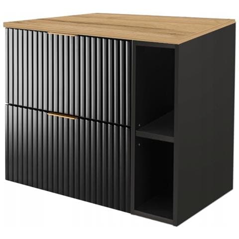 | Mobile sottolavabo - 80/57/46 cm L /A /D - Nero opaco - Mobili bagno, lavabo, mobile bagno | Ripiano - Nero, Piano di lavoro - Marrone - Foto 1