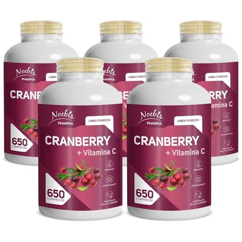 Cranberry + Vitamina C 650 Compresse - Mirtillo Rosso e Vitamina C - Vie Urinarie, Drenaggio e Azione Antiossidante (Confezione quintupla) - Foto 1