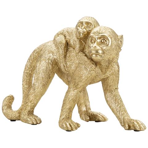 Scultura Scimmia Mamma Con Cucciolo In Resina Dorata - Foto 2