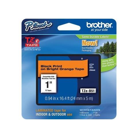Nastro Laminato per Etichettatrice Modello TZ Formato 2.4 cm x 5 m Nero su Arancione Fluorescente - Foto 1