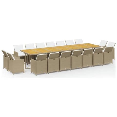 Set Da Pranzo Per Giardino 19pz Con Cuscini In Polyrattan Beige - Foto 1