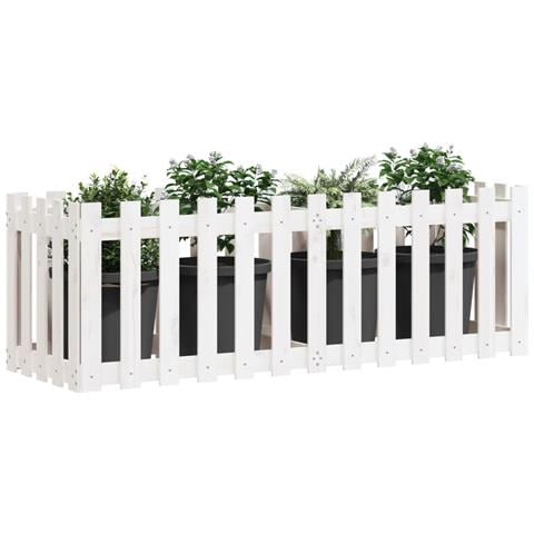 Fioriera Giardino A Recinzione Bianca 150x50x50cm Massello Pino - Foto 3