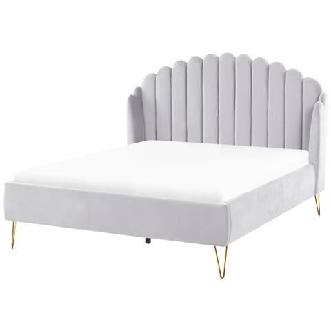 Letto Matrimoniale Velluto Grigio 140 X 200 Cm Ambillou - Foto 2