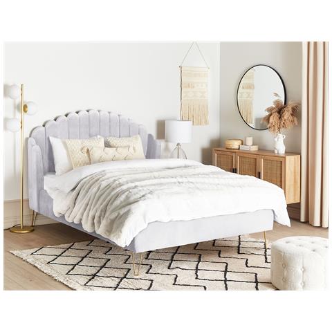 Letto Matrimoniale Velluto Grigio 140 X 200 Cm Ambillou - Foto 1