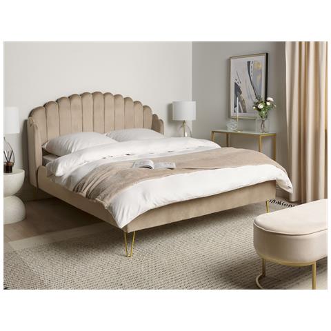 Letto Matrimoniale Velluto Tortora 160 X 200 Cm Ambillou - Foto 1