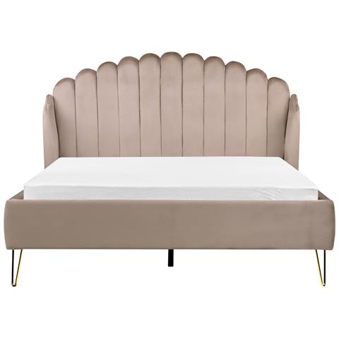 Letto Matrimoniale Velluto Tortora 160 X 200 Cm Ambillou - Foto 8