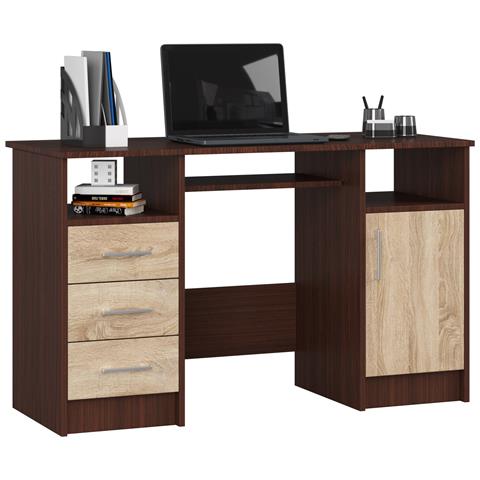 Scrivania ANA, 1 anta e 3 cassetti, 124x52x74 cm, Colore Weng? e Sonoma Quercia - Foto 1