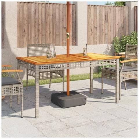 Tavolo Da Giardino Grigio 140x80x75cm Polyrattan E Legno Acacia - Foto 3