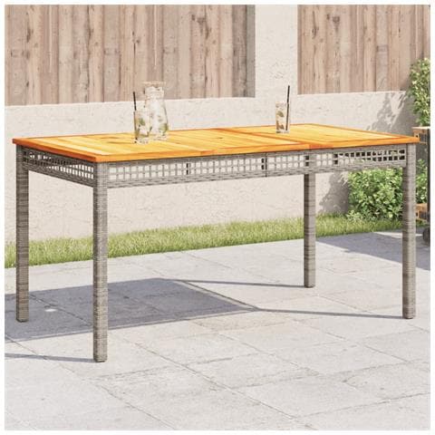 Tavolo Da Giardino Grigio 140x80x75cm Polyrattan E Legno Acacia - Foto 1