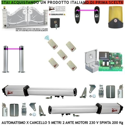 Automazione Cancello 5 Metri 2 Ante Da 2,5 Mt Kit Motori Elettromeccanici 230v Sblocco Corsa 300mm Spinta 2 Q.li Staff - Foto 1