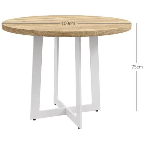 Tavolo Da Pranzo Rotondo Moderno Per 4 Persone, Ø100x75cm, Legno Naturale E Bianco - Foto 2