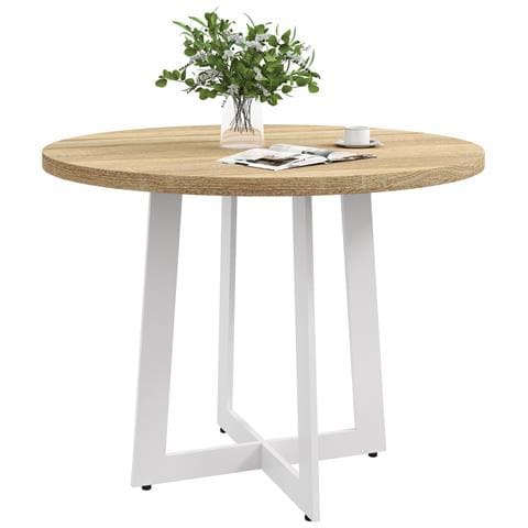 Tavolo Da Pranzo Rotondo Moderno Per 4 Persone, Ø100x75cm, Legno Naturale E Bianco - Foto 1