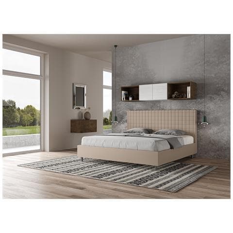Letto Contenitore Imbottito 180x190 Similpelle Tortora Sunny - Foto 5