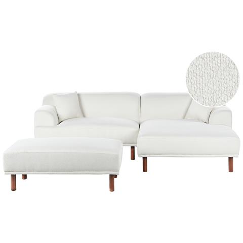 Divano Angolare 3 Posti Holt Bouclé Bianco Con Ottomana Lato Sinistro - Foto 2