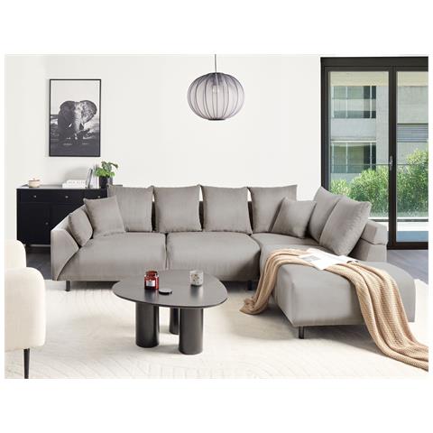 Divano Angolare 4 Posti Lunner Velluto A Coste Grigio Chiaro Lato Sinistro - Foto 1