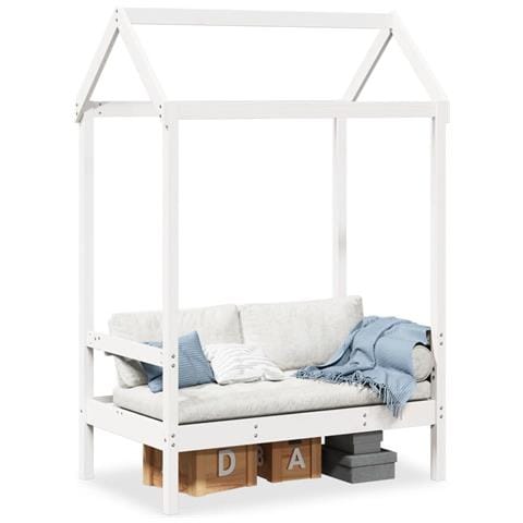 Panchina Con Tetto Bianca 117,5x70x176,5 Cm In Legno Di Pino - Foto 1