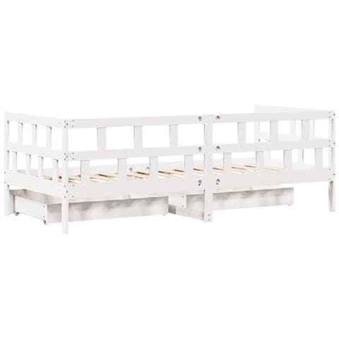 Dormeuse con Cassetti Bianco 90x190 cm Legno Massello di Pino - Foto 2