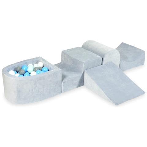 Foam Speelset Met Heuvel En Met Microzwembad Fluweel Zacht Lichtgrijs Met Ballen 100 Stuks (grijs, Wit, Lichtblauw, Lichtmint) - Foto 1