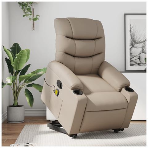 Poltrona Alzapersone Massaggi Reclinabile Cappuccino Similpelle - Foto 8