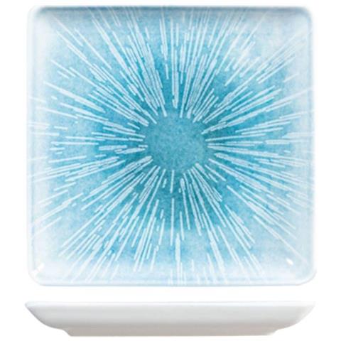 Piatto quadro Neptune in porcellana bianca decorata azzurro cm 19 - Foto 1