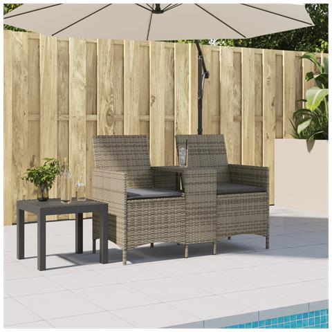 Divano Giardino 2 Posti con Tavolo e Cuscini Grigio Polyrattan - Foto 2