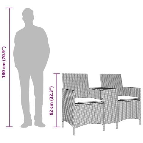 Divano Giardino 2 Posti con Tavolo e Cuscini Grigio Polyrattan - Foto 9