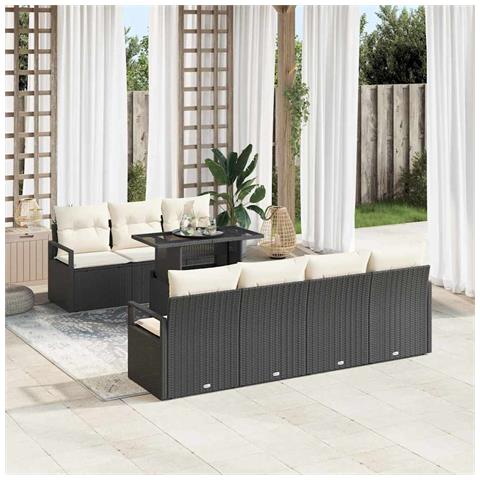 Set di divani da giardino a 8 pezzi con cuscini in rattan polietilene nero,  Divano da giardino a 2 posti con cuscini in rattan polietilene nero - Foto 2