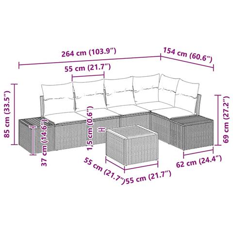 Set Divano da Giardino da 6 Pezzi con Cuscini Nero Polyrattan Acacia - Foto 9