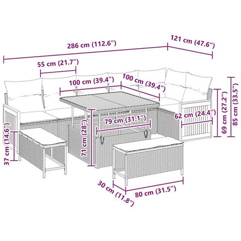 Set Divano Giardino 9 Pezzi con Cuscini Beige Rattan Sintetico Acacia, Divano Giardino 2 Posti con Cuscini Beige Rattan Sintetico, Set Pranzo Giardino 3 Pezzi con Cuscini Beige Rattan Sintetico Acacia - Foto 9