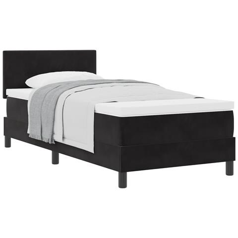 Letto con rete a molle e materasso Nero Singolo Velluto - Foto 1