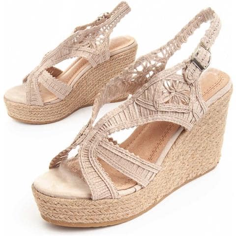 Sandali Con Zeppa Spartsum10 Beige Beige Tessuto - Foto 1