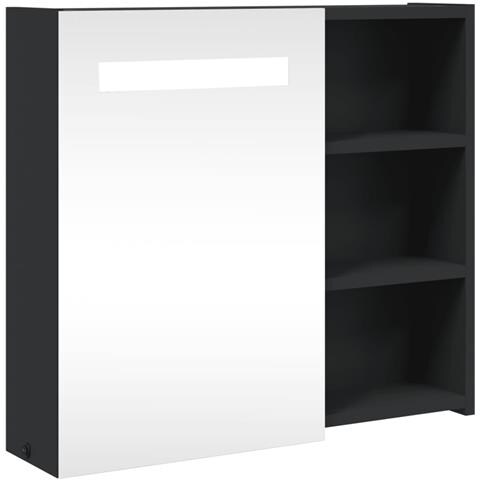 Armadietto Bagno con Specchio e LED Nero 60x13x52 cm - Foto 1