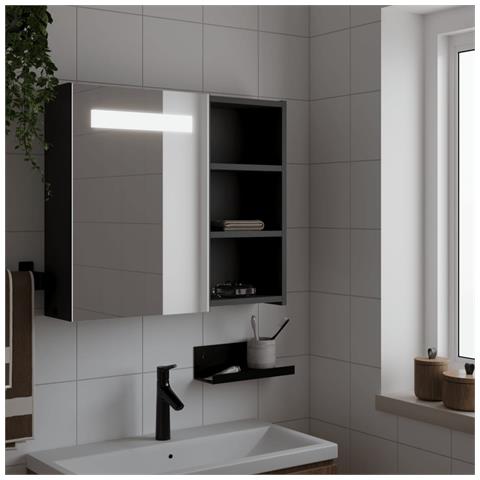 Armadietto Bagno con Specchio e LED Nero 60x13x52 cm - Foto 2