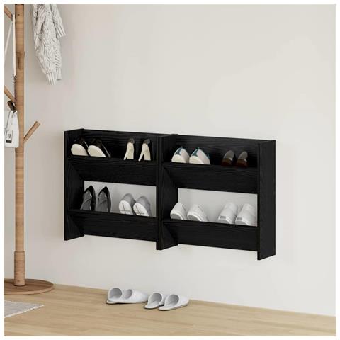 Armadi per scarpe da muro 2 pcs Rovere nero Legno multistrato - Foto 2