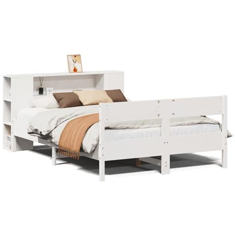 Letto Libreria senza Materasso Bianco 135x190 cm Legno di Pino - Foto 1