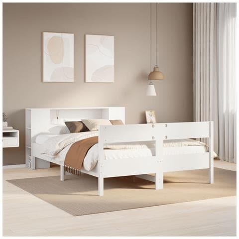 Letto Libreria senza Materasso Bianco 135x190 cm Legno di Pino - Foto 2
