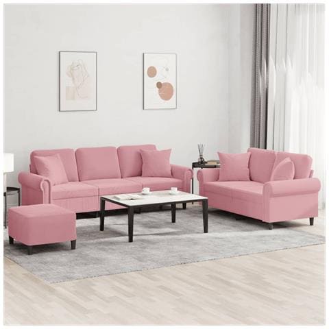 Set di Divani 3 pz con Cuscini Rosa in Velluto - Foto 2