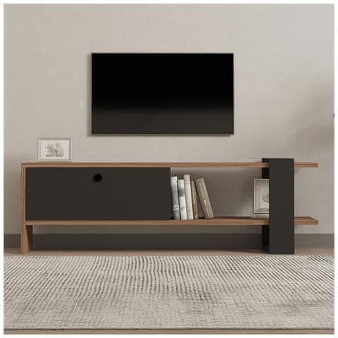 Ova Porta Tv Asimmetrico Grigio Antracite Con Armadio Effetto Legno 120 Cm - Foto 1