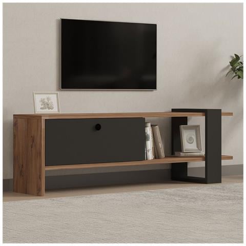 Ova Porta Tv Asimmetrico Grigio Antracite Con Armadio Effetto Legno 120 Cm - Foto 2