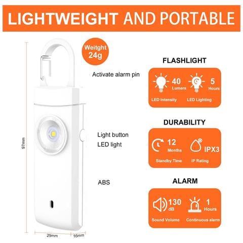 Allarme Di Sicurezza Personale Ricaricabile Da 130db Con Luce Led - Allarme Portachiavi Di Emergenza Anti-lupo White - Foto 2