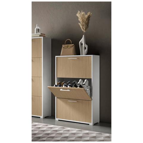 Mobile Portascarpe Entellina - Scarpiera Un Ripiano, 67x28x112h Cm Bianco - Foto 2