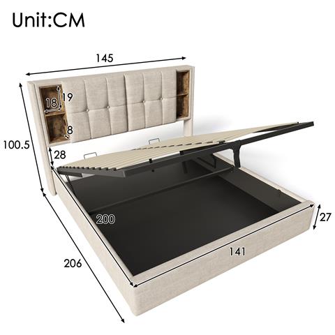 Letto Matrimoniale Con Ricarica Wireless E Stoccaggio In Lino Naturale - Foto 3
