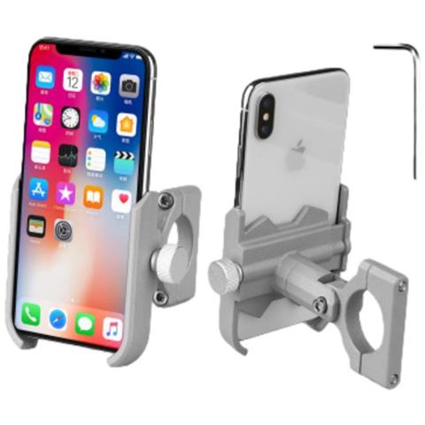Supporto Per Telefono Bici In Lega Di Alluminio Argento - Stile Manubrio, Regolabile A 360° - Foto 1