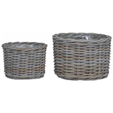 Cestino per Piante con archiviazione 2 pcs Grigio Rattan Kubu - Foto 1