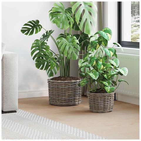 Cestino per Piante con archiviazione 2 pcs Grigio Rattan Kubu - Foto 2