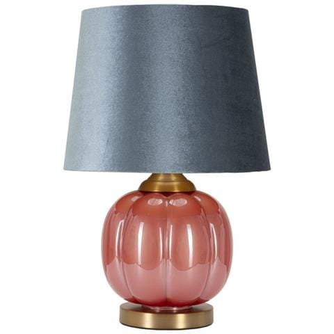 Lampada Da Tavolo Helene Ball In Vetro Rosso E Blu Con Paralume In Tessuto - Foto 1