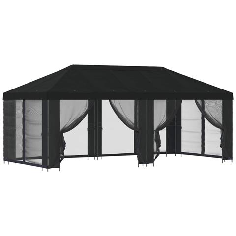 Gazebo con pareti laterali 6 x 3 m Nero Poliestere e Acciaio - Foto 1